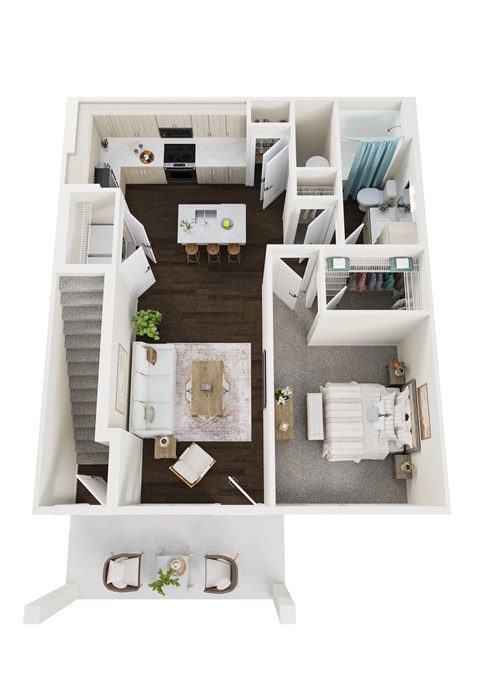 Floor plan for 1 bed, 1 bath, 777 sqft