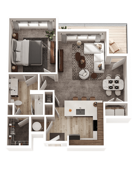 Floor plan for 1 bed, 1 bath, 866 sqft