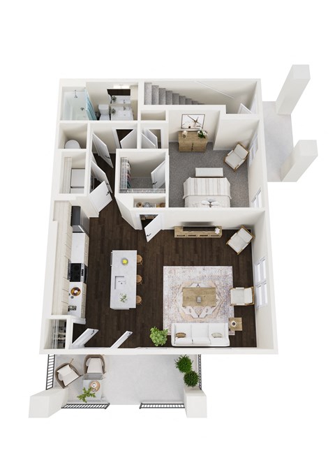 Floor plan for 1 bed, 1 bath, 857 sqft