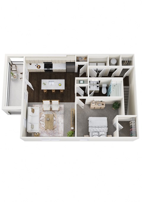 Floor plan for 1 bed, 1 bath, 933 sqft