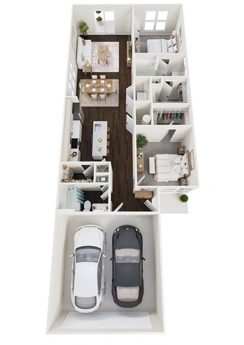 Floor plan for 2 beds, 2 baths, 1442 sqft