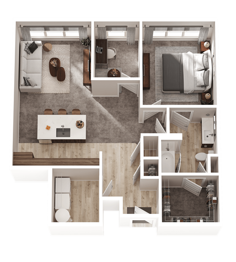 Floor plan for 1 bed, 1 bath, 998 sqft