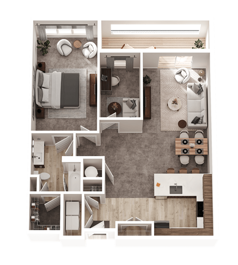 Floor plan for 1 bed, 1 bath, 1095 sqft