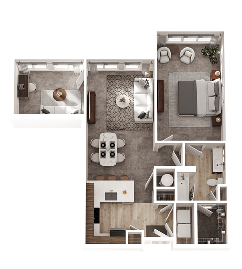 Floor plan for 1 bed, 1 bath, 1026 sqft