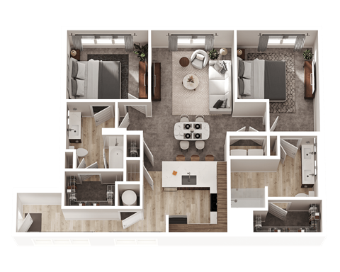 Floor plan for 2 beds, 2 baths, 1210 sqft