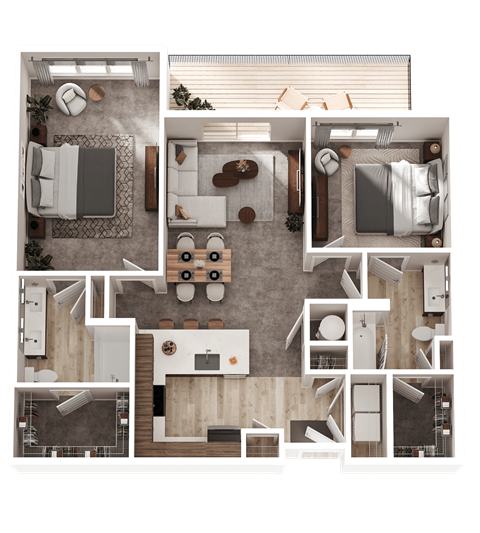 Floor plan for 2 beds, 2 baths, 1225 sqft
