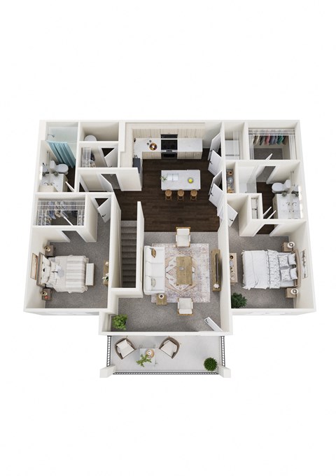 Floor plan for 2 beds, 2 baths, 1222 sqft