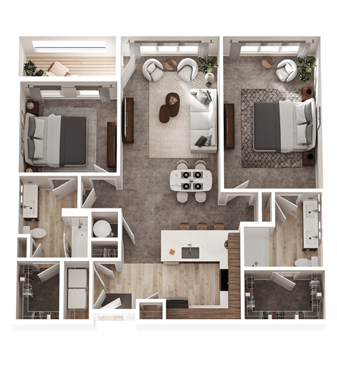 Floor plan for 2 beds, 2 baths, 1296 sqft