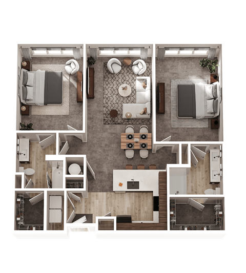 Floor plan for 2 beds, 2 baths, 1374 sqft