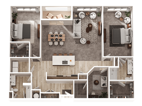 Floor plan for 2 beds, 2 baths, 1881 sqft