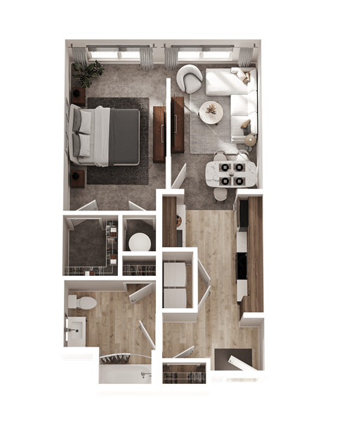 Floor plan for 1 bed, 1 bath, 694 sqft