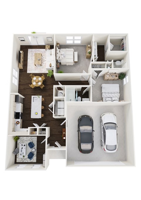 Floor plan for 2 beds, 2 baths, 1321 sqft