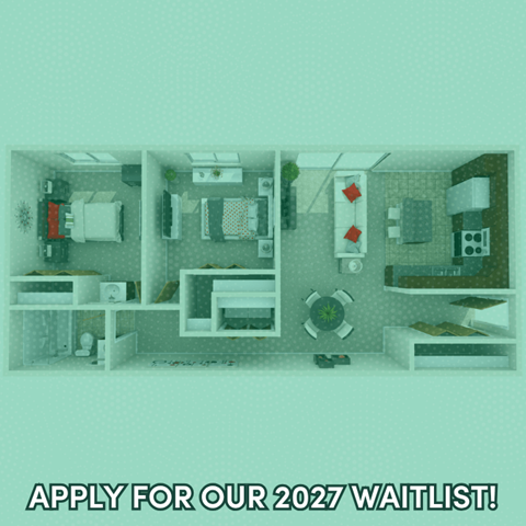 Floor plan for 2 beds, 1 bath, 900 sqft