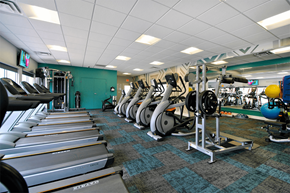 Ann Arbor apartment for rent - A gym with treadmills and weights.