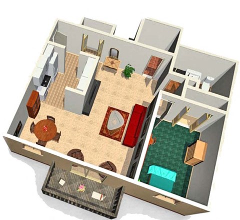 Floor plan for 1 bed, 1 bath, 915 sqft