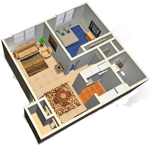 Floor plan for 1 bed, 1 bath, 800 sqft