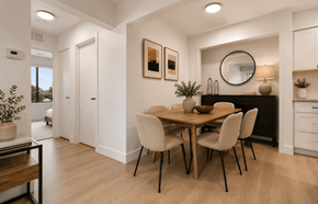 Clinton Twp apartment for rent - A dining room with a wooden table and chairs. at Park On Canal Apartments - Clinton Twp, MI Apartments, Clinton Twp, Michigan