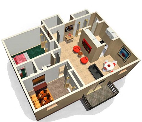 Floor plan for 2 beds, 1.5 baths, 1050 sqft