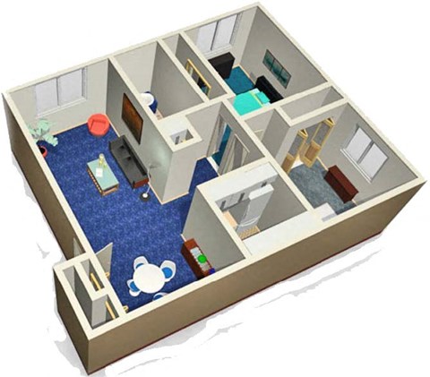 Floor plan for 2 beds, 1 bath, 900 sqft