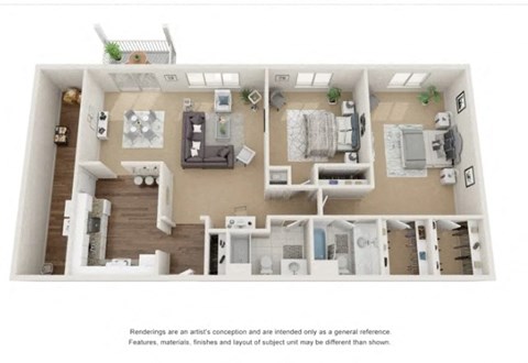 Floor plan for 2 beds, 2 baths, 1675 sqft