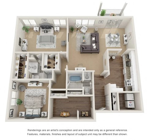 Floor plan for 2 beds, 2 baths, 1675 sqft