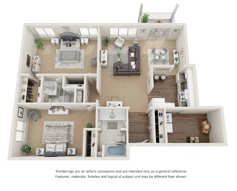 Floor plan for 2 beds, 2 baths, 1460 sqft