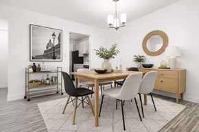 Novi apartment for rent - A dining room with a wooden table and chairs.