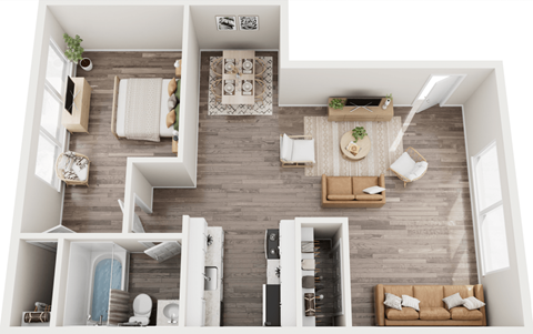 Floor plan for 1 bed, 1 bath, 650 sqft