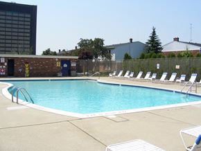 Southgate apartment for rent - a swimming pool with chaise lounge chairs and a building in the background