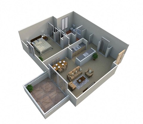 Floor plan for 1 bed, 1 bath, 784 sqft