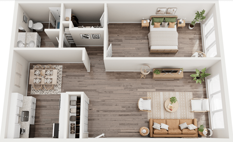 Floor plan for 1 bed, 1 bath, 750 sqft