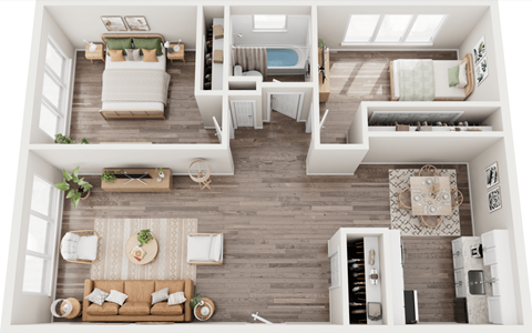 Floor plan for 2 beds, 1 bath, 850 sqft