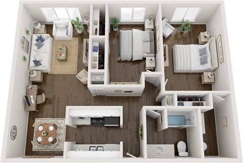 Floor plan for 2 beds, 1.5 baths, 964 sqft