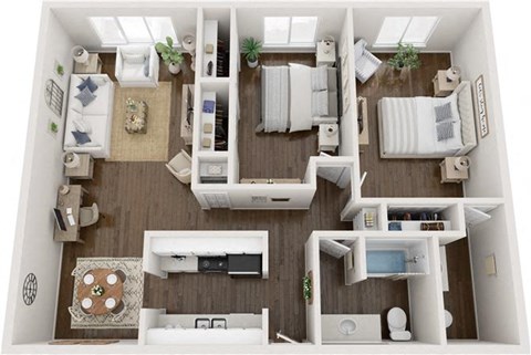 Floor plan for 2 beds, 1.5 baths, 929 sqft