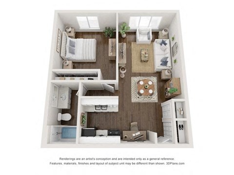 Floor plan for 1 bed, 1 bath, 695 sqft