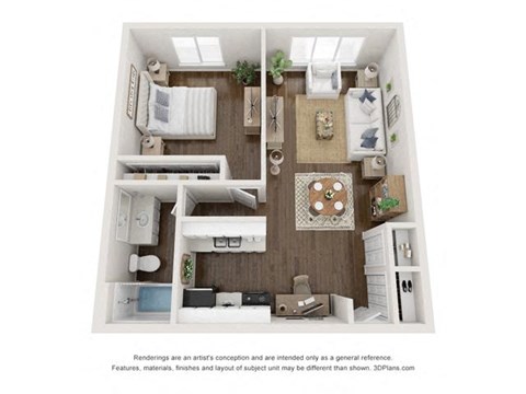 Floor plan for 1 bed, 1 bath, 695 sqft