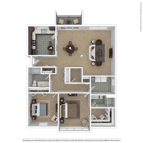 Floor plan for 2 beds, 2 baths, 1600 sqft