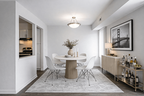 Southfield apartment for rent - A dining room with a white table and chairs.