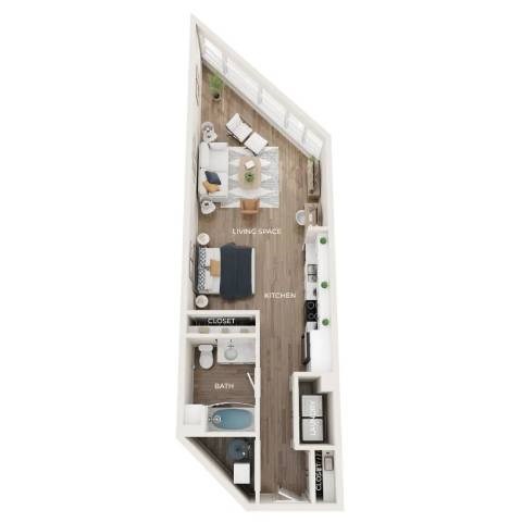 Floor plan for studio, 1 bath, 623 sqft