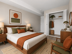 Troy apartment for rent - A bedroom with a large bed and a chair.