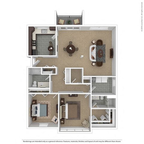 Floor plan for 2 beds, 2 baths, 1600 sqft