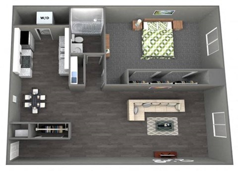 Floor plan for 1 bed, 1 bath, 840 sqft