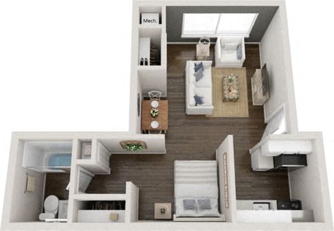 Floor plan for studio, 1 bath, 447 sqft