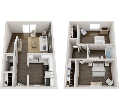 Floor plan for 2 beds, 1.5 baths, 956 sqft