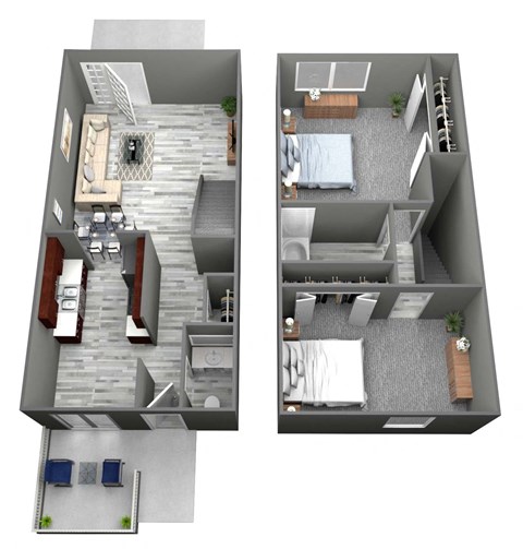 Floor plan for 2 beds, 1.5 baths, 1300 sqft