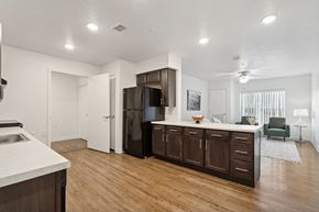 Marion apartment for rent - an open kitchen and living room with a refrigerator and a sink
