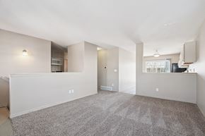 Cedar Rapids apartment for rent - A spacious living room with a carpeted floor and a window.