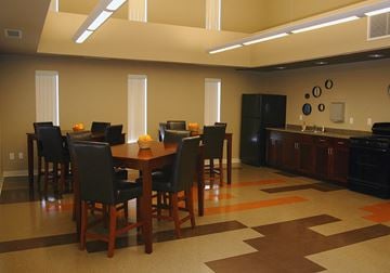 Cedar Rapids apartment for rent - A kitchen with a brown and white floor.