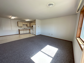Forest City apartment for rent - an empty living room with a kitchen in the background