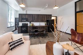 West Des Moines apartment for rent - A modern living room with a fireplace and a couch.